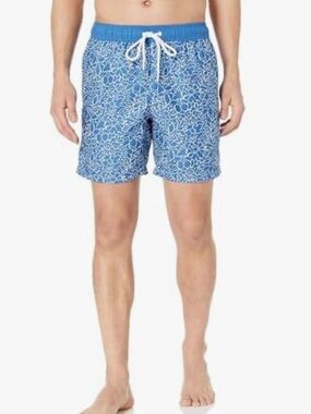 Amazon Essentials Men's Blue Printed Quick-Dry Swim Trunks. Size M